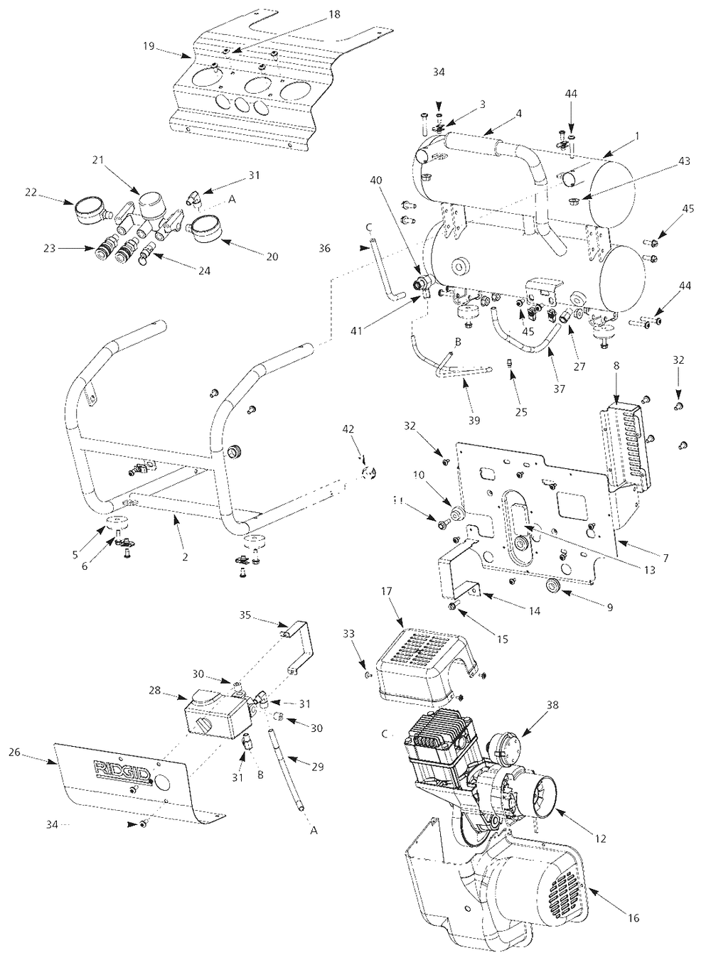 Air-Compressor Parts Diagram and Parts List for OF25150A  Campbell Hausfeld Compressor